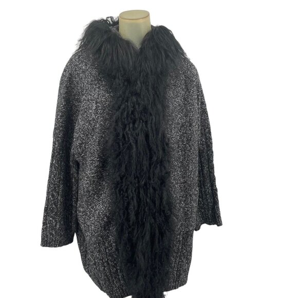 Linda Richards Jackets & Blazers - Linda Richards Luxury Tibet Lamb Wool Cardigan Sweater Hooded Size Large Black